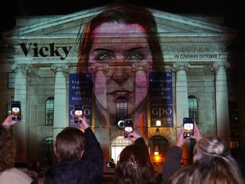 Image of Vicky Phelan projected on Dublin's GPO