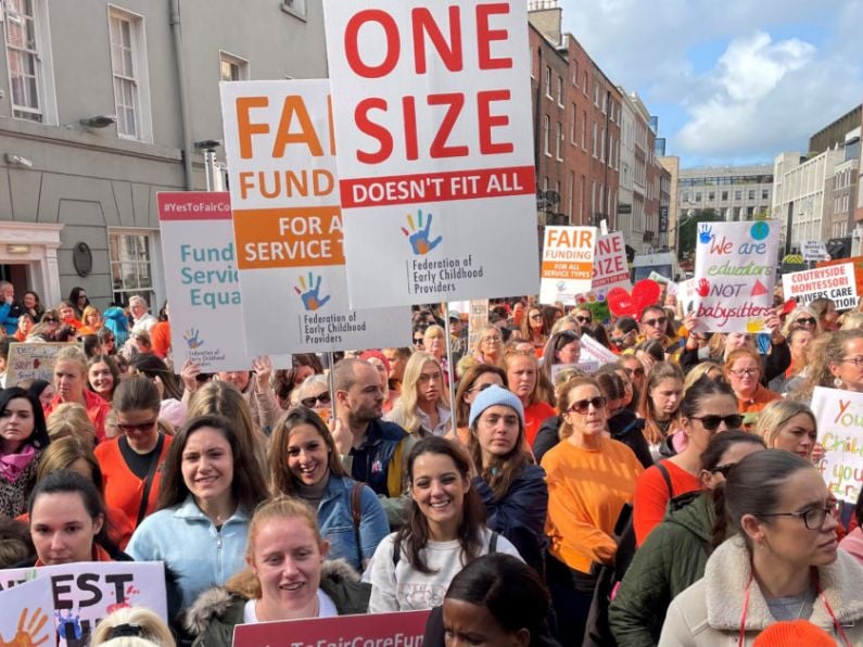 Childcare providers demand more funding in protest outside Dáil