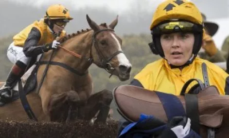 EXETER, ENGLAND - JANUARY 17:  Victoria Pendleton and According To Sarah clear a fence in The Aga Ladies Open Race run during The Silverton Foxhounds Point-To-Point Meeting at Black Forest Lodge on January 17, 2016 in Exeter, England. (Photo by Julian Herbert/Getty Images)