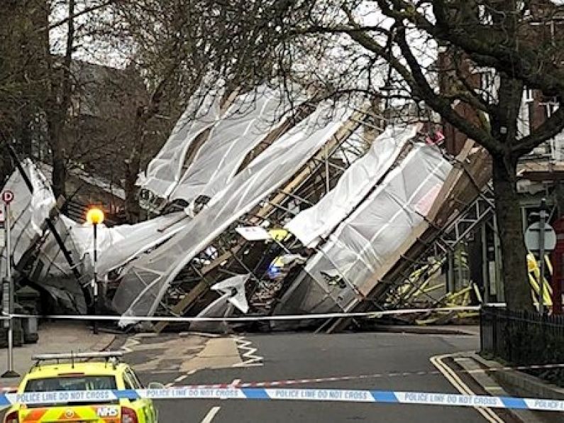 Wind blows down 200 sq metres of scaffolding in London
