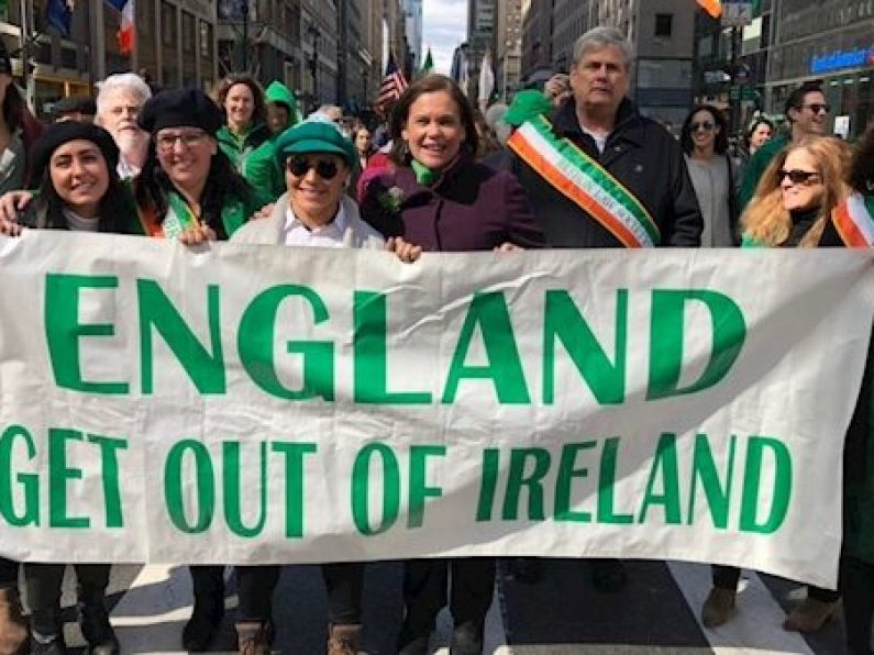 'NOT leadership': Coveney outraged as Mary Lou McDonald marches with 'England, get out' banner