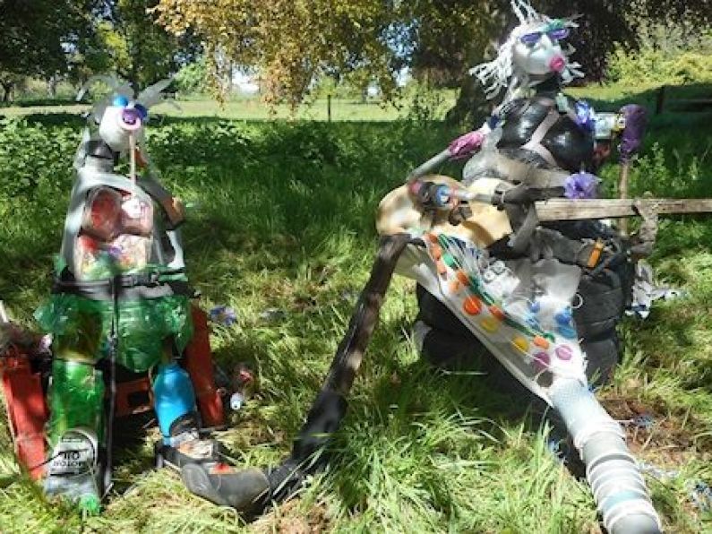Artist uses 11 bags of rubbish picked up from roads in six hours to make sculptures in Meath