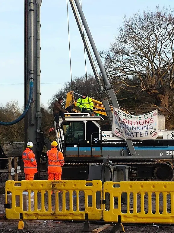 Former Paralympian climbs on to 100ft drill for Extinction Rebellion protest against UK's HS2