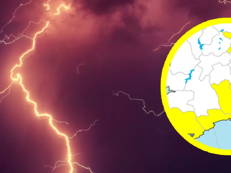 Another thunderstorm warning has been issued for Waterford, Carlow, Kilkenny & Wexford