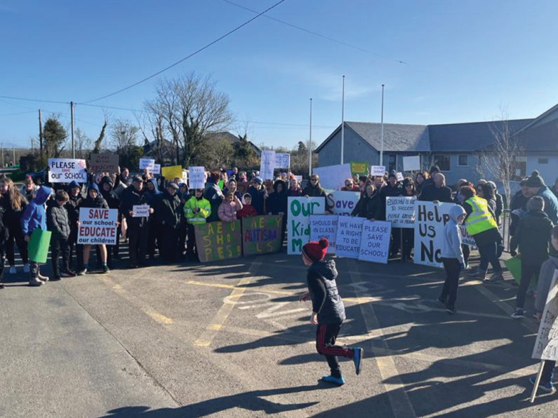 'He cries every morning' says parent as protest underway at closed Wexford school
