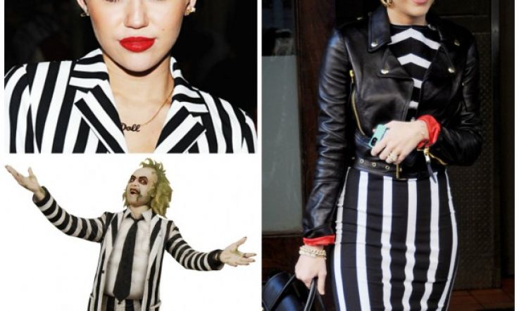 Miley Cyrus flies the flag for Monochrome dressing: but overload may lead to Beetlejuice danger