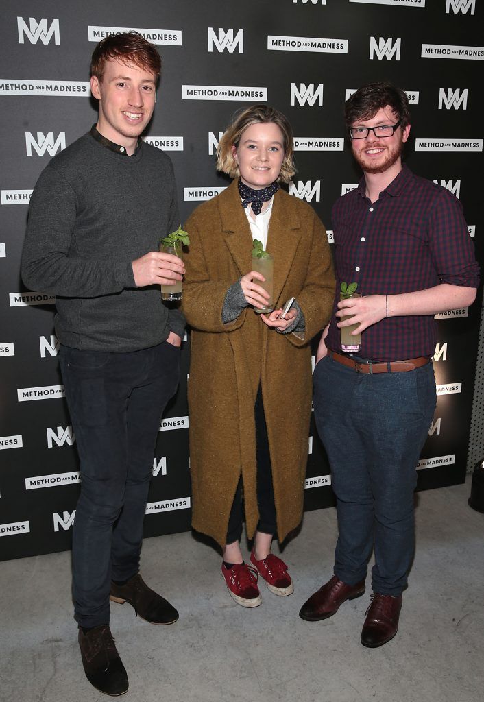David Taylor, Anna Redden and Ian Mahon  at the launch of Method and Madness premium whiskey range from Irish Distillers at The Project Arts Centre, Dublin (Picture by Brian McEvoy).
