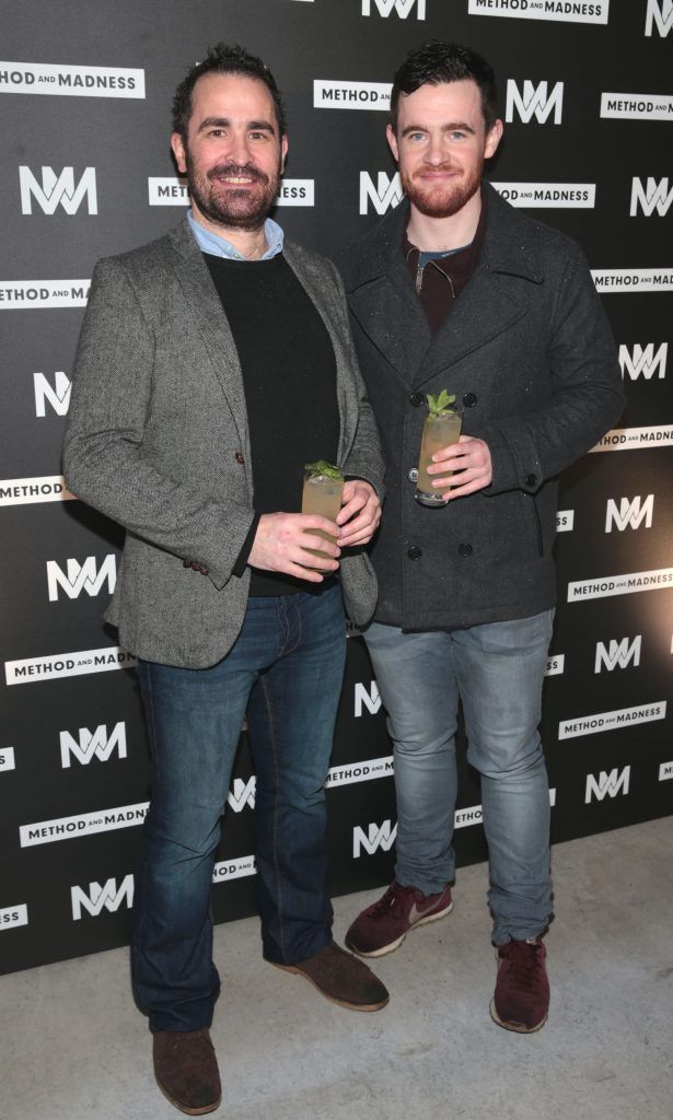 Paddy Stapleton and Eoghan Newman at the launch of Method and Madness premium whiskey range from Irish Distillers at The Project Arts Centre, Dublin (Picture by Brian McEvoy).