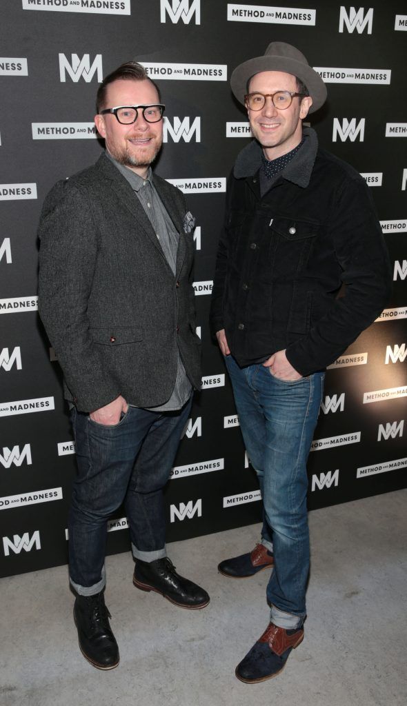 Neil Ridley and Joel Harrison at the launch of Method and Madness premium whiskey range from Irish Distillers at The Project Arts Centre, Dublin (Picture by Brian McEvoy).