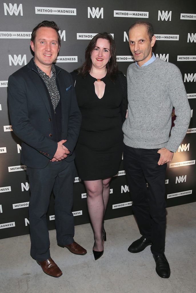 Conor Ryan, Suzanne Redmond and Serghios Florides at the launch of Method and Madness premium whiskey range from Irish Distillers at The Project Arts Centre, Dublin (Picture by Brian McEvoy).