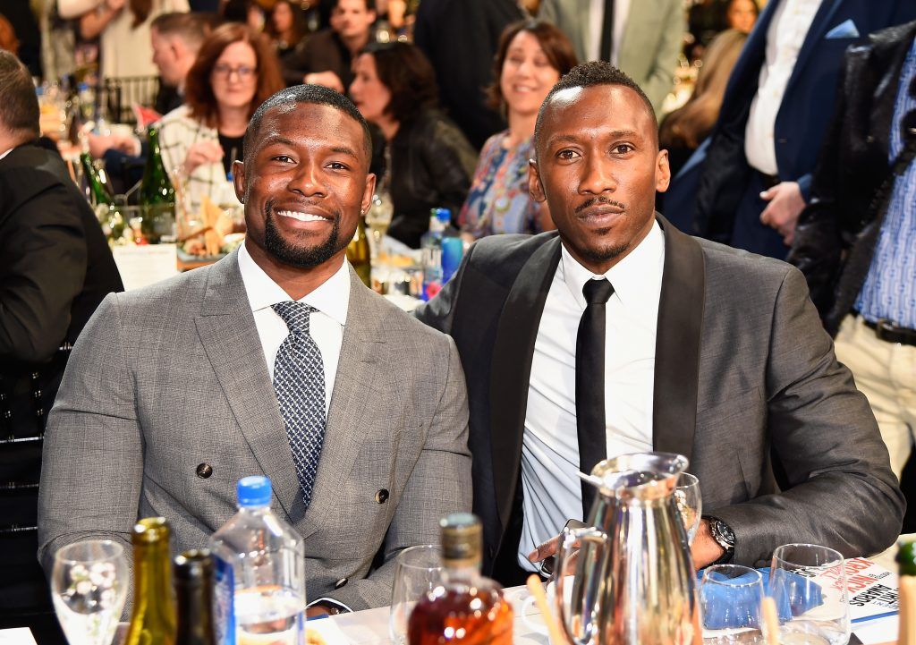 Actors Trevante Rhodes (L) and Mahershala Ali attend the 2017 Film Independent Spirit Awards at the Santa Monica Pier on February 25, 2017 in Santa Monica, California.  (Photo by Matt Winkelmeyer/Getty Images for Film Independent)