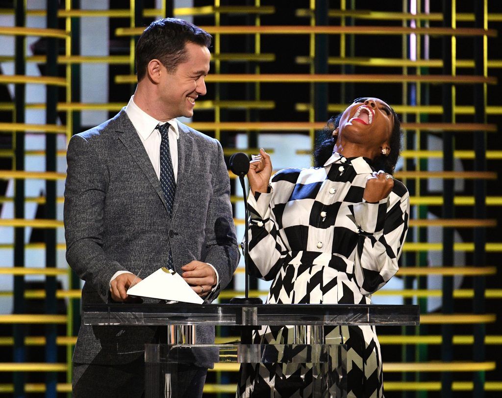 Actor Joseph Gordon-Levitt (L) and actor/recording artist Janelle Monae speak onstage during the 2017 Film Independent Spirit Awards at the Santa Monica Pier on February 25, 2017 in Santa Monica, California.  (Photo by Kevork Djansezian/Getty Images for Film Independent)