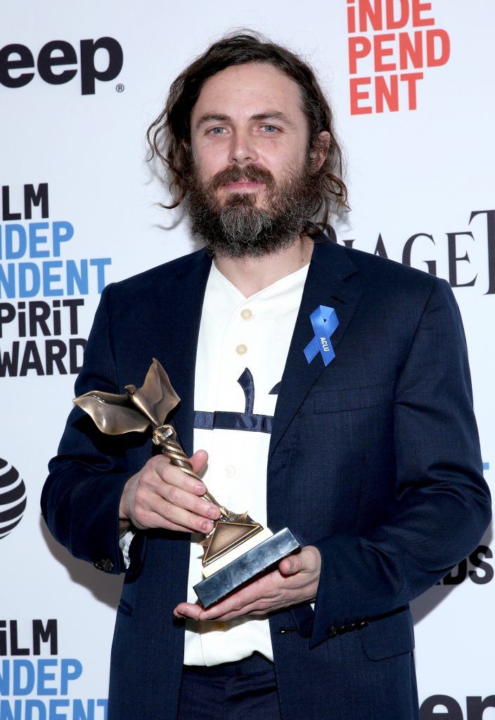 Actor Casey Affleck, winner of the Best Male Lead award for 'Manchester by the Sea,' poses in the press room during the 2017 Film Independent Spirit Awards at the Santa Monica Pier on February 25, 2017 in Santa Monica, California.  (Photo by Phillip Faraone/Getty Images)