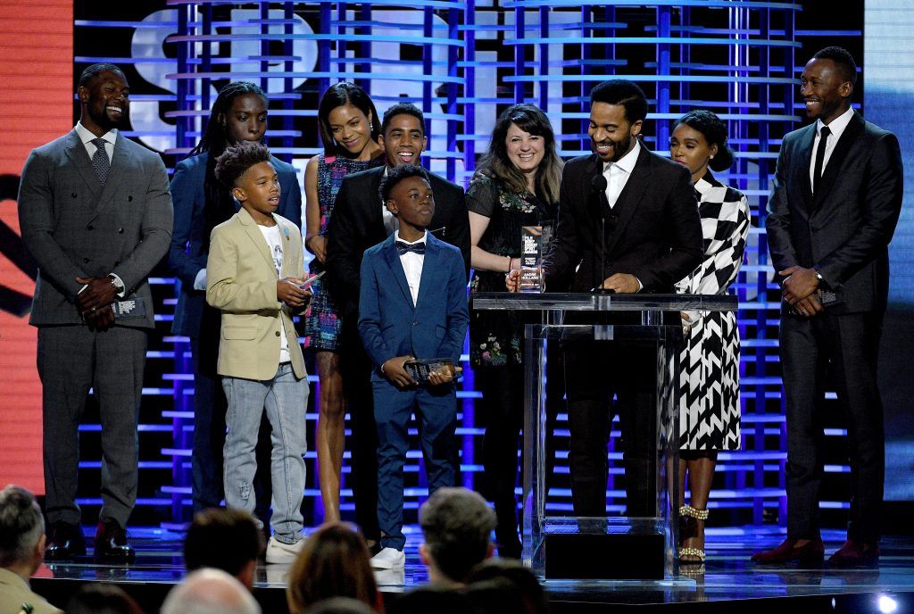 Cast and crew of 'Moonlight' accept the Robert Altman Award onstage during the 2017 Film Independent Spirit Awards at the Santa Monica Pier on February 25, 2017 in Santa Monica, California.  (Photo by Kevork Djansezian/Getty Images for Film Independent)