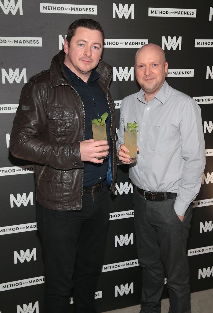 John Byrnes and Paul Hunnisett at the launch of Method and Madness premium whiskey range from Irish Distillers at The Project Arts Centre, Dublin (Picture by Brian McEvoy).