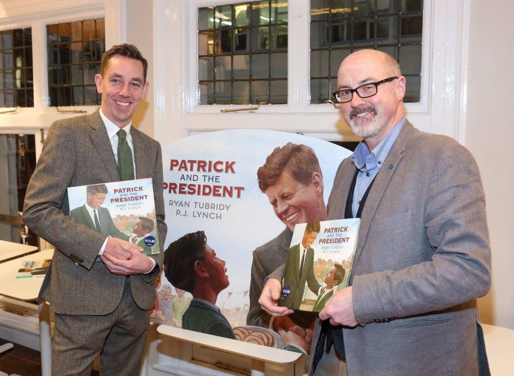 Ryan Tubridy and PJ Lynch at the launch of Ryan Tubridy's book 'Patrick and the President' Illustratred by PJ Lynch at Dubray Books in Grafton Street, Dublin (Picture by Brian McEvoy).