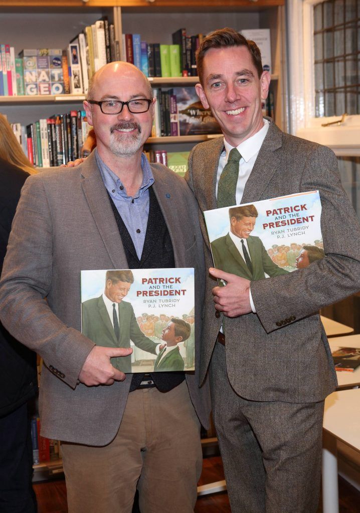 PJ Lynch and Ryan Tubridy at the launch of Ryan Tubridy's book 'Patrick and the President' Illustratred by PJ Lynch at Dubray Books in Grafton Street, Dublin (Picture by Brian McEvoy).