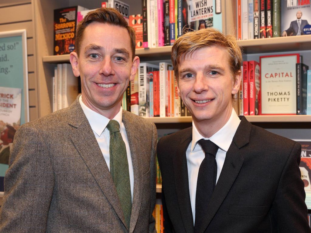 Ryan Tubridy and Garrett Tubridy at the launch of Ryan Tubridy's book 'Patrick and the President' Illustratred by PJ Lynch at Dubray Books in Grafton Street, Dublin (Picture by Brian McEvoy).