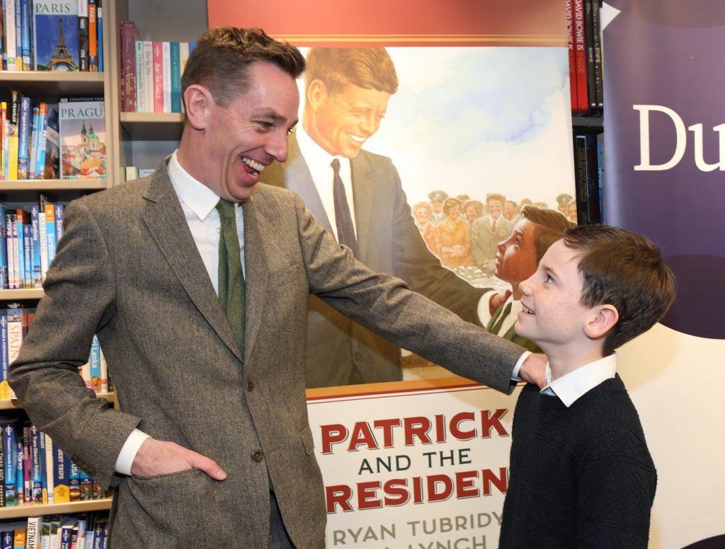 Ryan Tubridy and Patrick Kelly at the launch of Ryan Tubridy's book 'Patrick and the President' Illustratred by PJ Lynch at Dubray Books in Grafton Street, Dublin (Picture by Brian McEvoy).