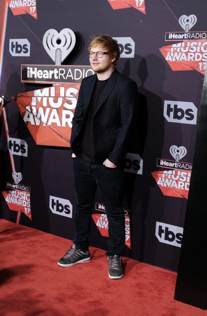 Musician Ed Sheeran attends the 2017 iHeartRadio Music Awards which broadcast live on Turner's TBS, TNT, and truTV at The Forum on March 5, 2017 in Inglewood, California.  (Photo by Alberto E. Rodriguez/Getty Images)