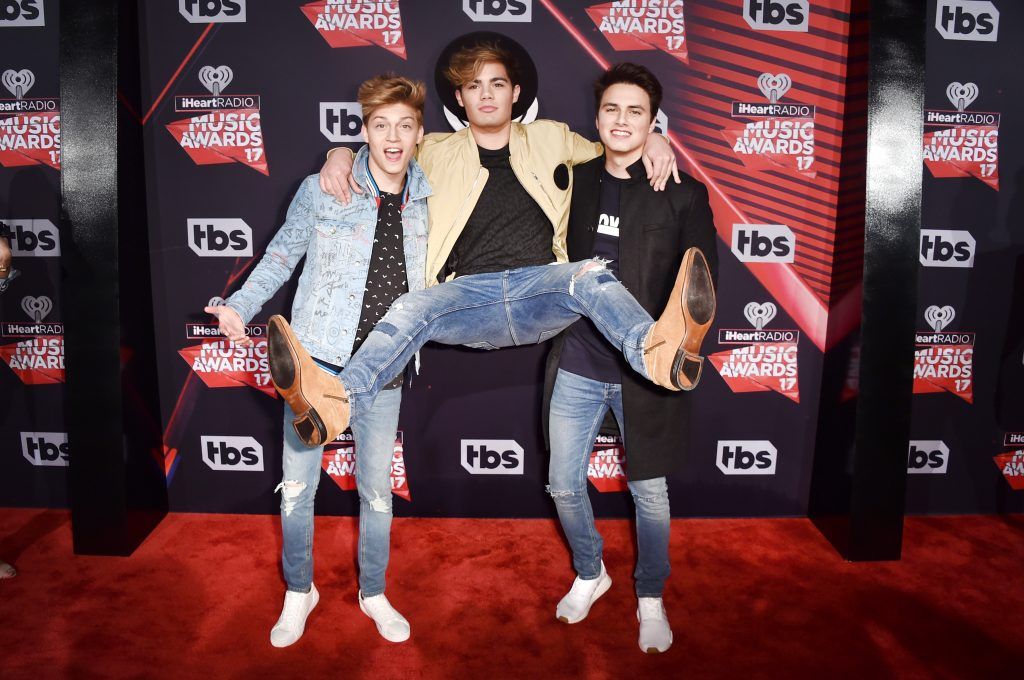 (L-R) Musicians Liam Attridge, Ricky Garcia and Emery Kelly of music group Forever in Your Mind attend the 2017 iHeartRadio Music Awards which broadcast live on Turner's TBS, TNT, and truTV at The Forum on March 5, 2017 in Inglewood, California.  (Photo by Alberto E. Rodriguez/Getty Images)