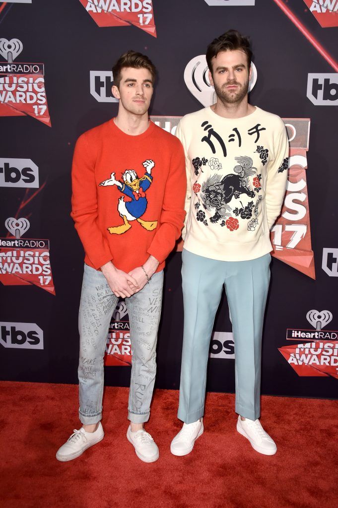 Recording artists Andrew Taggart (L) and Alex Pall of music group The Chainsmokers attend the 2017 iHeartRadio Music Awards which broadcast live on Turner's TBS, TNT, and truTV at The Forum on March 5, 2017 in Inglewood, California.  (Photo by Alberto E. Rodriguez/Getty Images)