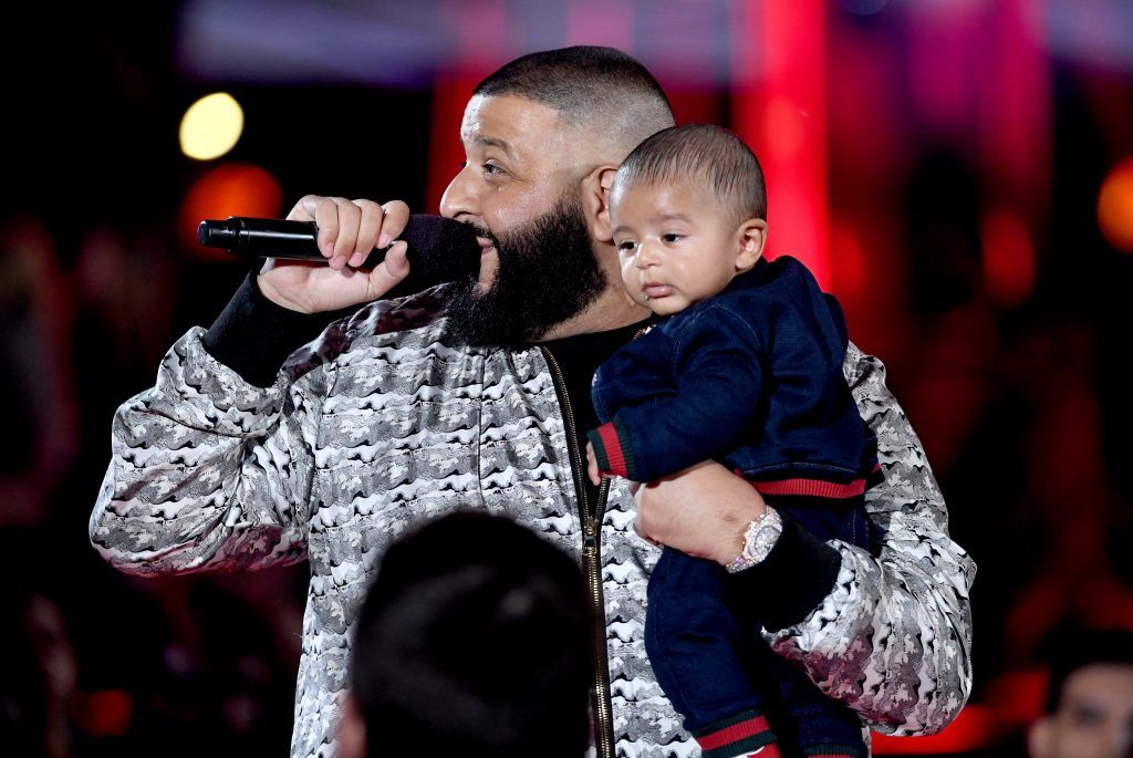 DJ Khaled (L) speaks onstage with Asahd Tuck Khaled at the 2017 iHeartRadio Music Awards which broadcast live on Turner's TBS, TNT, and truTV at The Forum on March 5, 2017 in Inglewood, California.  (Photo by Kevin Winter/Getty Images for iHeartMedia)