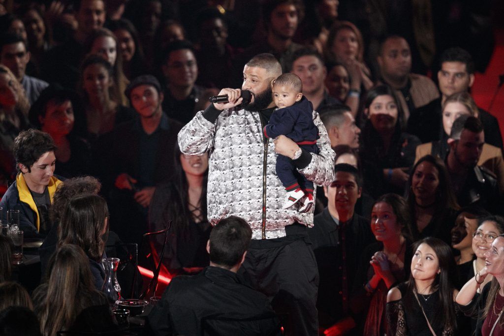 DJ Khaled, with Asahd Tuck Khaled, speaks onstage at the 2017 iHeartRadio Music Awards which broadcast live on Turner's TBS, TNT, and truTV at The Forum on March 5, 2017 in Inglewood, California.  (Photo by Rich Polk/Getty Images for iHeartMedia)