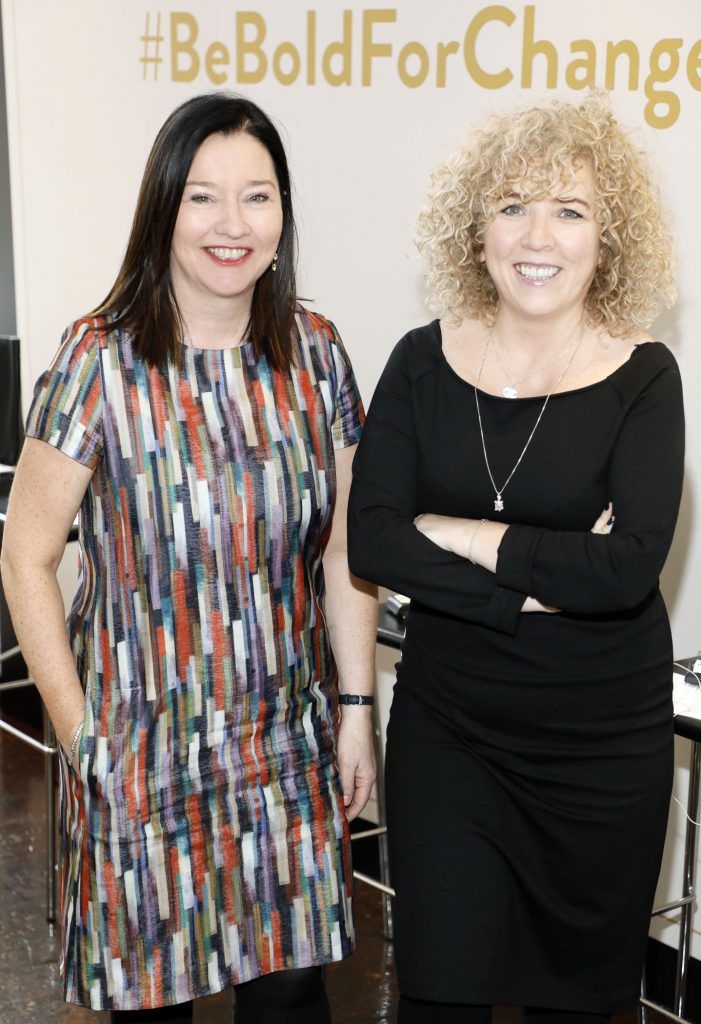 Grainne Wafer and Angela Dorgan at the Baileys and Diageo lunchtime panel discussion in advance of International Women's Day (IWD) 2017. The theme of the discussion #BeBoldForChange focused on what actions are required to accelerate gender parity in Ireland. Photo Kieran Harnett