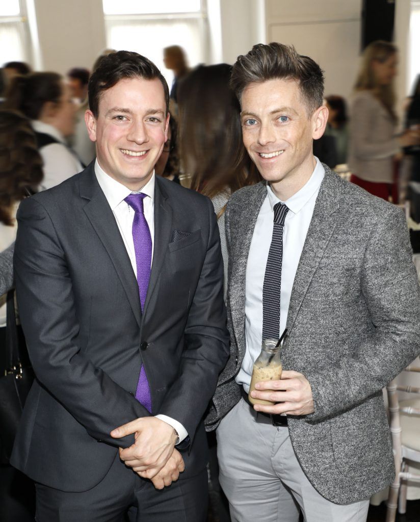 Jonathan McDade and Alan Sherlock at the Baileys and Diageo lunchtime panel discussion in advance of International Women's Day (IWD) 2017. The theme of the discussion #BeBoldForChange focused on what actions are required to accelerate gender parity in Ireland. Photo Kieran Harnett