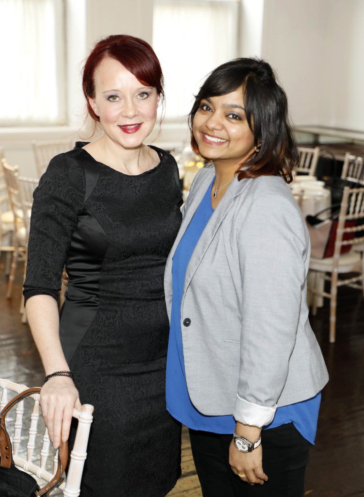 Caroline Mone and Nisha Rajendra Prasad at the Baileys and Diageo lunchtime panel discussion in advance of International Women's Day (IWD) 2017. The theme of the discussion #BeBoldForChange focused on what actions are required to accelerate gender parity in Ireland. Photo Kieran Harnett