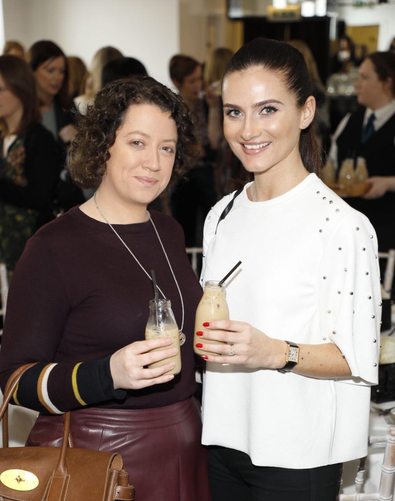 Lisa Ronayne and Sheena Heaslip at the Baileys and Diageo lunchtime panel discussion in advance of International Women's Day (IWD) 2017. The theme of the discussion #BeBoldForChange focused on what actions are required to accelerate gender parity in Ireland. Photo Kieran Harnett