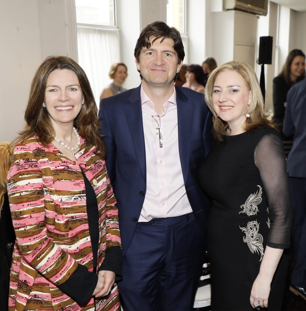 Siobhan Moriarty, Oliver Loomes and Dearbhail McDonald at the Baileys and Diageo lunchtime panel discussion in advance of International Women's Day (IWD) 2017. The theme of the discussion #BeBoldForChange focused on what actions are required to accelerate gender parity in Ireland. Photo Kieran Harnett