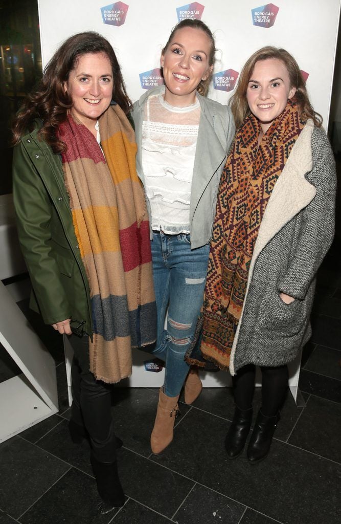 Moya Ferguson ,Karla Gallagher and Aine Gavigan at the opening night of the musical 'The Wedding Singer' at the Bord Gais Energy Theatre, Dublin (Picture:Brian McEvoy).