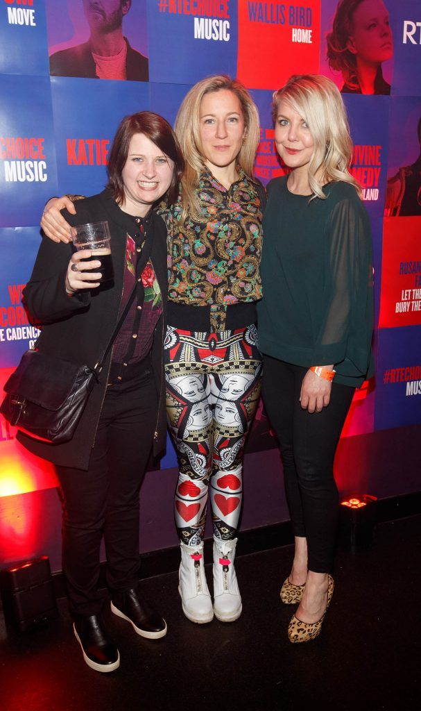 Liz Riches, Tracy Kelleher and Aoife O'Sullivan pictured at the RTE Choice Music Prize Live Event in Vicar Street, Dublin on 09/03/17. Picture by Andres Poveda