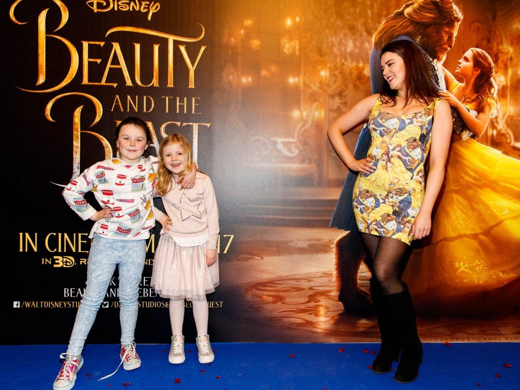 Zara Doyle (8) and Emily Gray (6) Rachel Sorahan pictured at the special preview screening of Disney's Beauty and the Beast at the SAVOY Cinema Dublin. Picture Andres Poveda