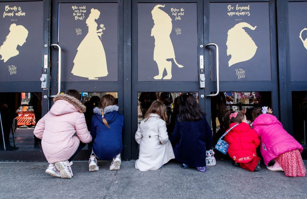 Girls queing in anticipation at the special preview screening of Disney's Beauty and the Beast at the SAVOY Cinema Dublin. Picture Andres Poveda