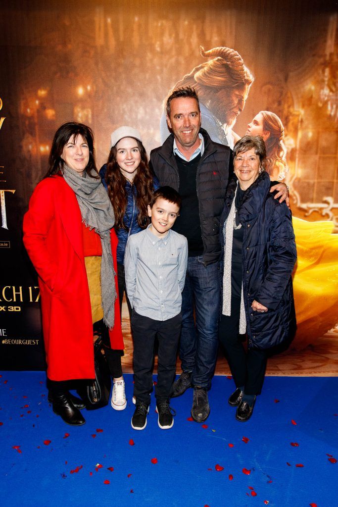 Catherine, Sophie (13) Tom (9), Kevin Dundon and Licia Doyle pictured at the special preview screening of Disney's Beauty and the Beast at the SAVOY Cinema Dublin. Picture Andres Poveda