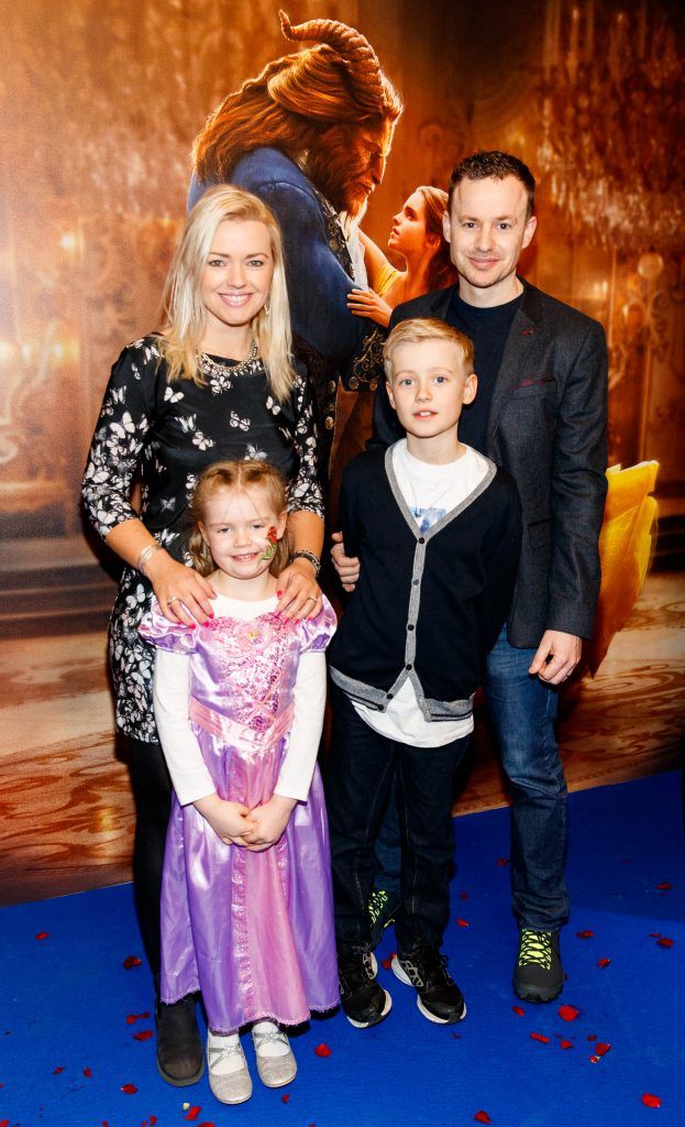 Helen and Steve Curran with children Ella (6) and Conor (9) pictured at the special preview screening of Disney's Beauty and the Beast at the SAVOY Cinema Dublin. Picture Andres Poveda