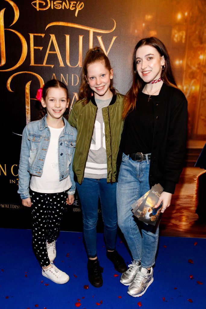 Ciara (8) and Aoife Woodfull (11) with Leanne Woofull pictured at the special preview screening of Disney's Beauty and the Beast at the SAVOY Cinema Dublin. Picture Andres Poveda