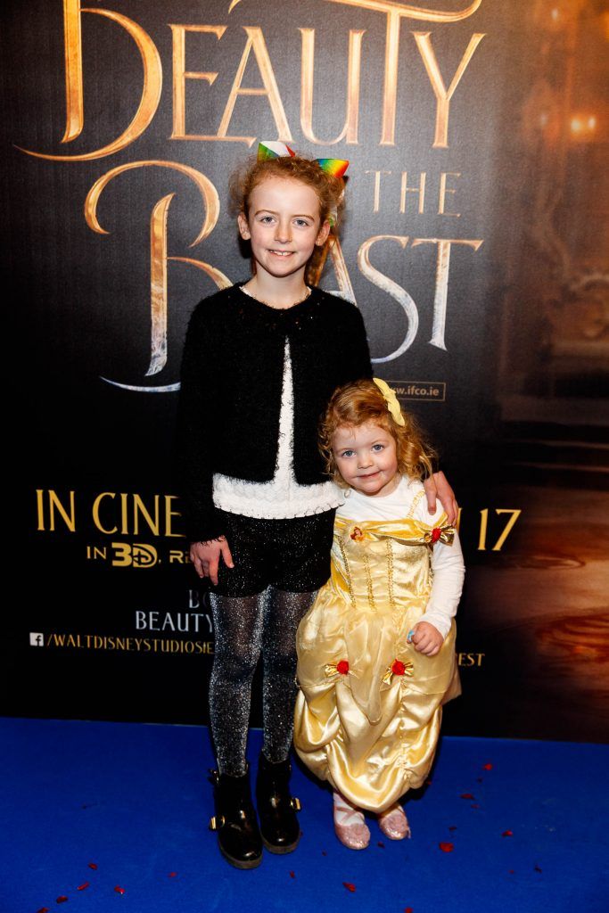 Ava and Lara Sugrue pictured at the special preview screening of Disney's Beauty and the Beast at the SAVOY Cinema Dublin. Picture Andres Poveda