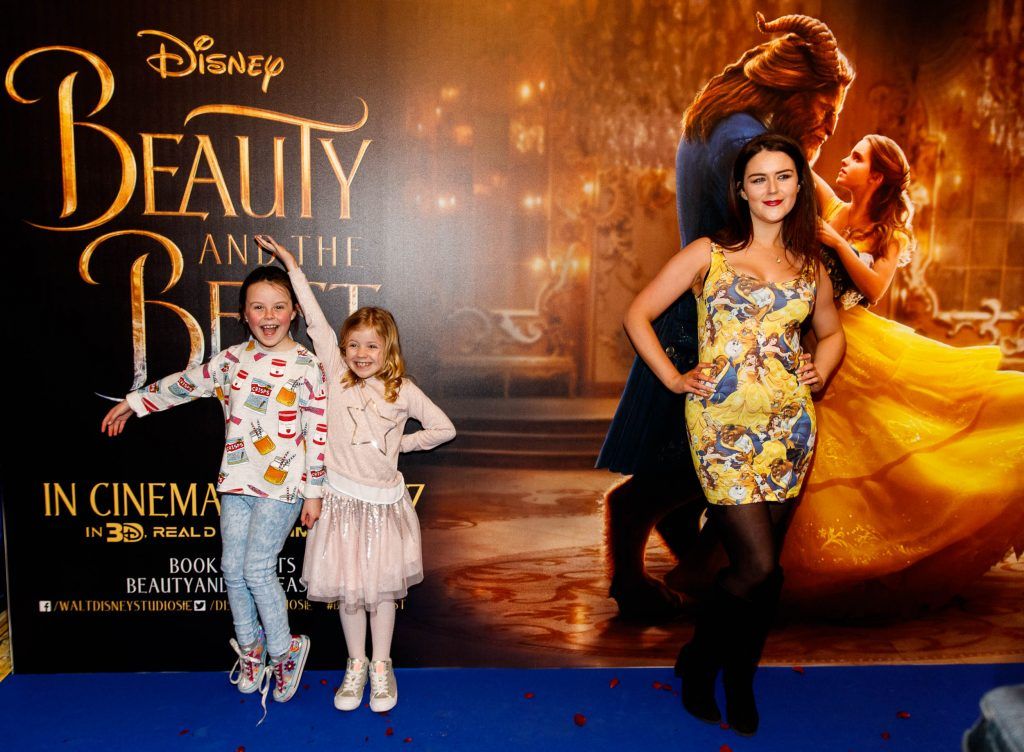 Zara Doyle (8) and Emily Gray (6) Rachel Sorahan pictured at the special preview screening of Disney's Beauty and the Beast at the SAVOY Cinema Dublin. Picture Andres Poveda