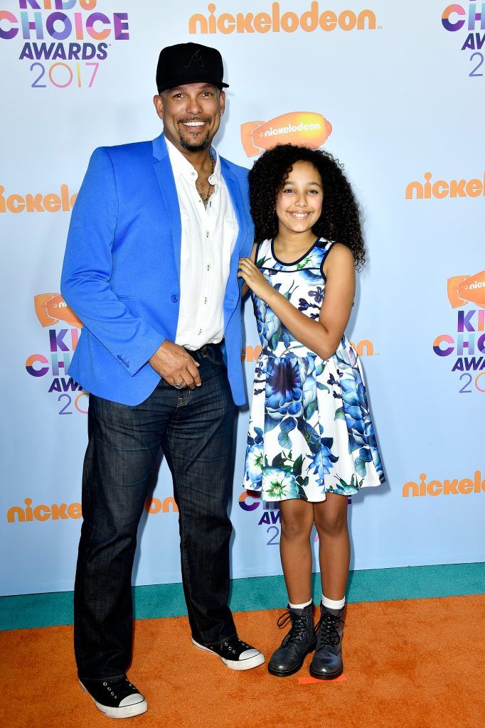 Former MLB player David Justice (L) and actor Raquel Justice at Nickelodeon's 2017 Kids' Choice Awards at USC Galen Center on March 11, 2017 in Los Angeles, California.  (Photo by Frazer Harrison/Getty Images)