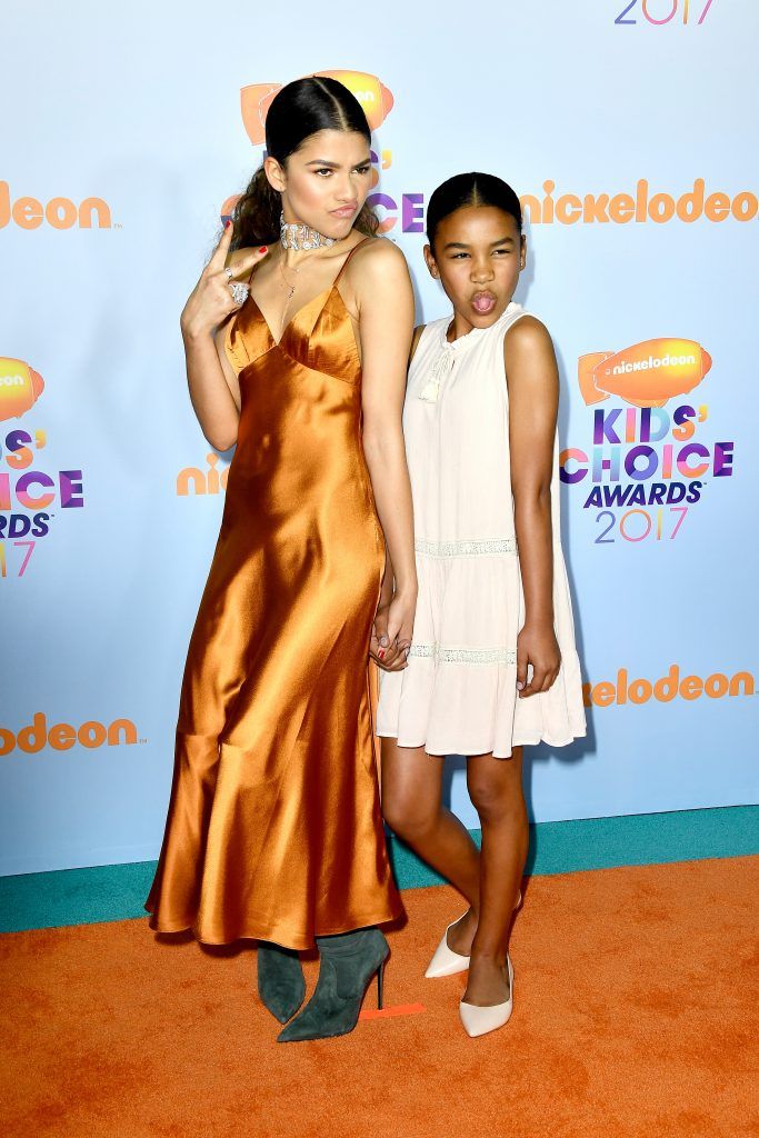 Actor Zendaya (L) and guest at Nickelodeon's 2017 Kids' Choice Awards at USC Galen Center on March 11, 2017 in Los Angeles, California.  (Photo by Frazer Harrison/Getty Images)