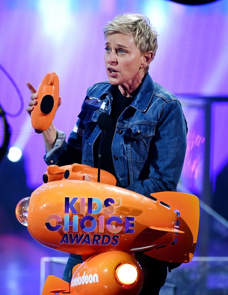 Actor Ellen DeGeneres accepts the awards for Favorite Animated Movie for 'Finding Dory' onstage at Nickelodeon's 2017 Kids' Choice Awards at USC Galen Center on March 11, 2017 in Los Angeles, California.  (Photo by Kevin Winter/Getty Images)