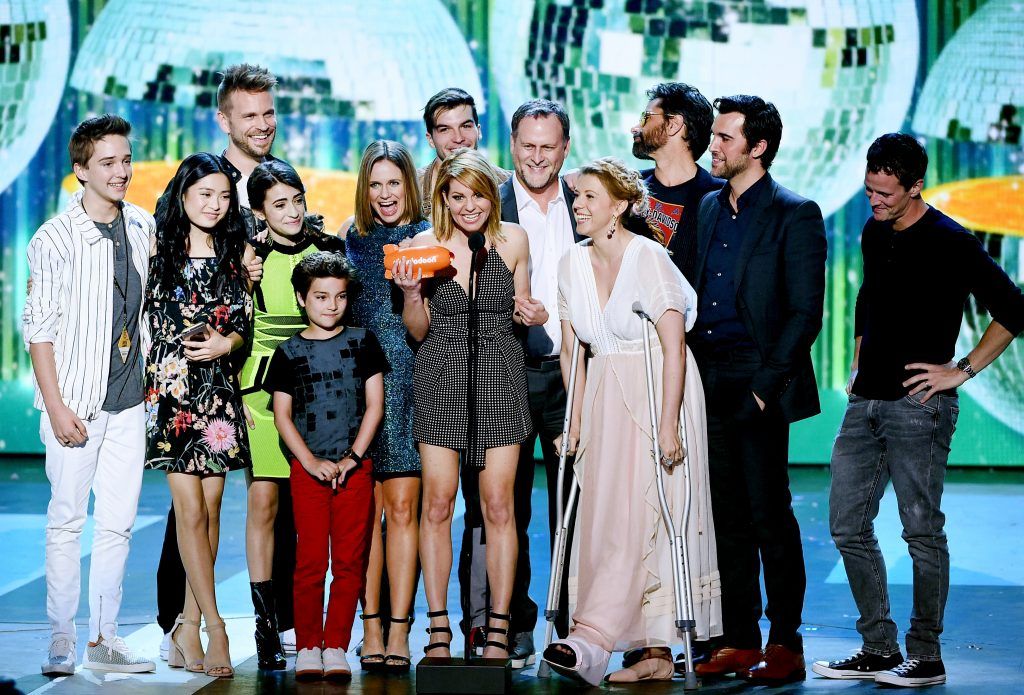 The cast of Fuller House accepts the award for Favorite TV Show  Family Show onstage at Nickelodeon's 2017 Kids' Choice Awards at USC Galen Center on March 11, 2017 in Los Angeles, California.  (Photo by Kevin Winter/Getty Images)
