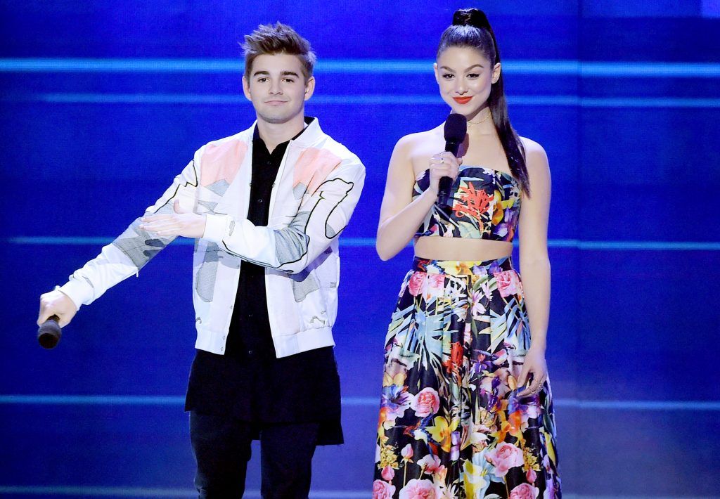 Actors Jack Griffo (L) and Kira Kosarin onstage at Nickelodeon's 2017 Kids' Choice Awards at USC Galen Center on March 11, 2017 in Los Angeles, California.  (Photo by Kevin Winter/Getty Images)