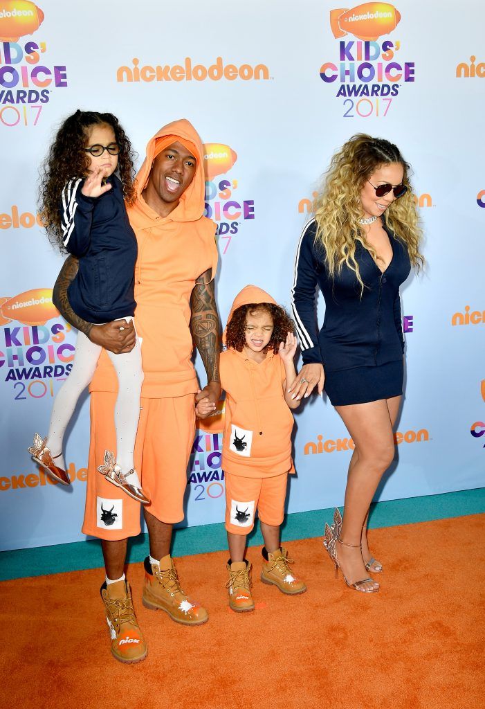 (L-R) Monroe Cannon, TV personality Nick Cannon, Moroccan Scott Cannon and singer Mariah Carey at Nickelodeon's 2017 Kids' Choice Awards at USC Galen Center on March 11, 2017 in Los Angeles, California.  (Photo by Frazer Harrison/Getty Images)