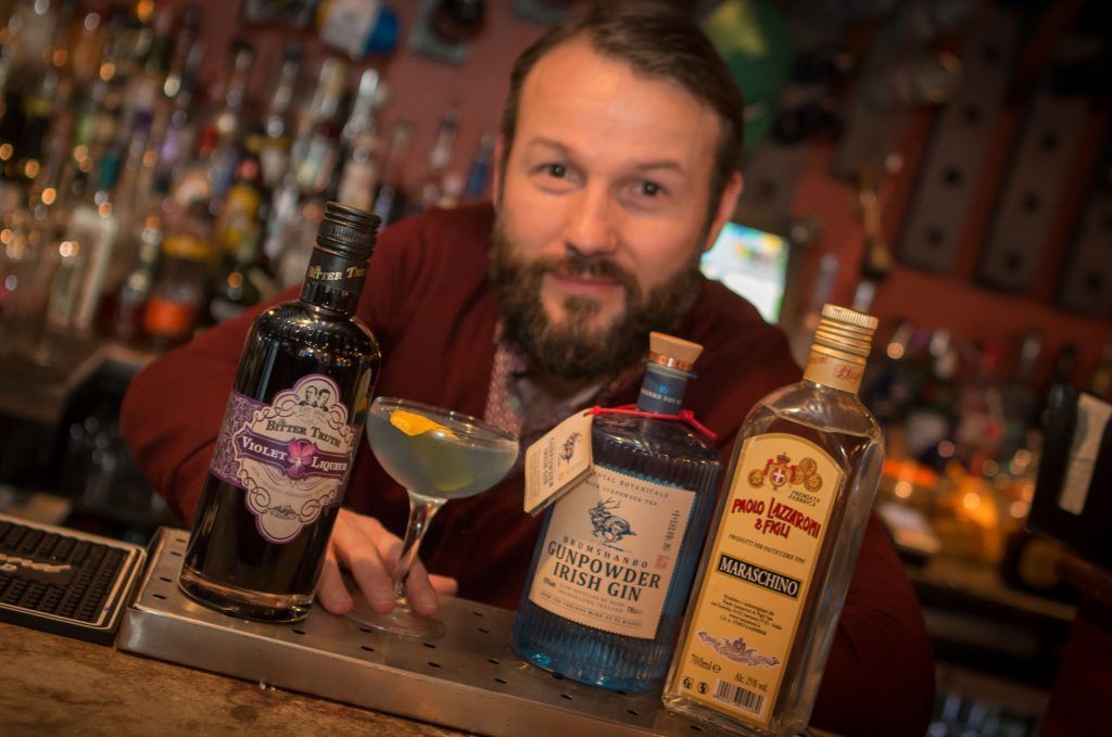 Pictured is Alexander Hauck, Founder The Bitter Truth with the Aviation Cokctail at the launch of The Bitter Truth & Drumshanbo Gunpowder Irish Gin cocktail collaboration at The Exchequer Dublin 2 on Wednesday evening. Photos by Tom O'Brien.