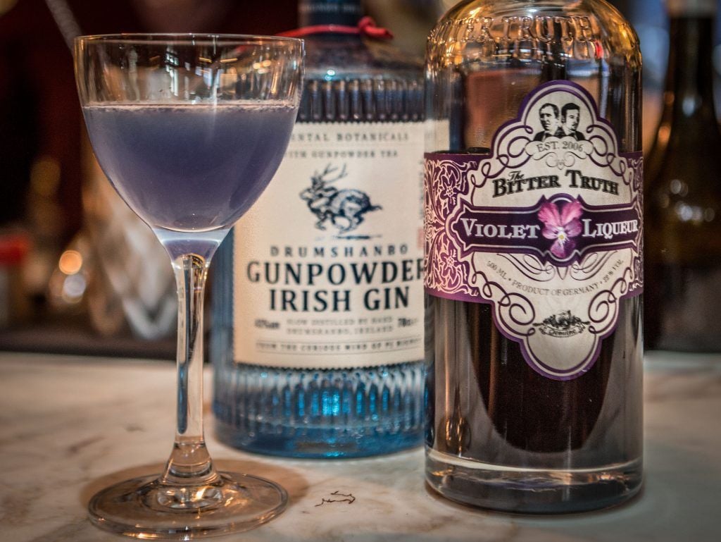 Pictured is the Aviation Cocktail served at the launch of The Bitter Truth & Drumshanbo Gunpowder Irish Gin cocktail collaboration at The Exchequer Dublin 2 on Wednesday evening. Photos by Tom O'Brien.